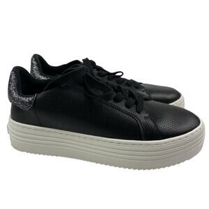 Joy Performance Black Leather Chunky Platform Sneakers Women's Size 8.5W